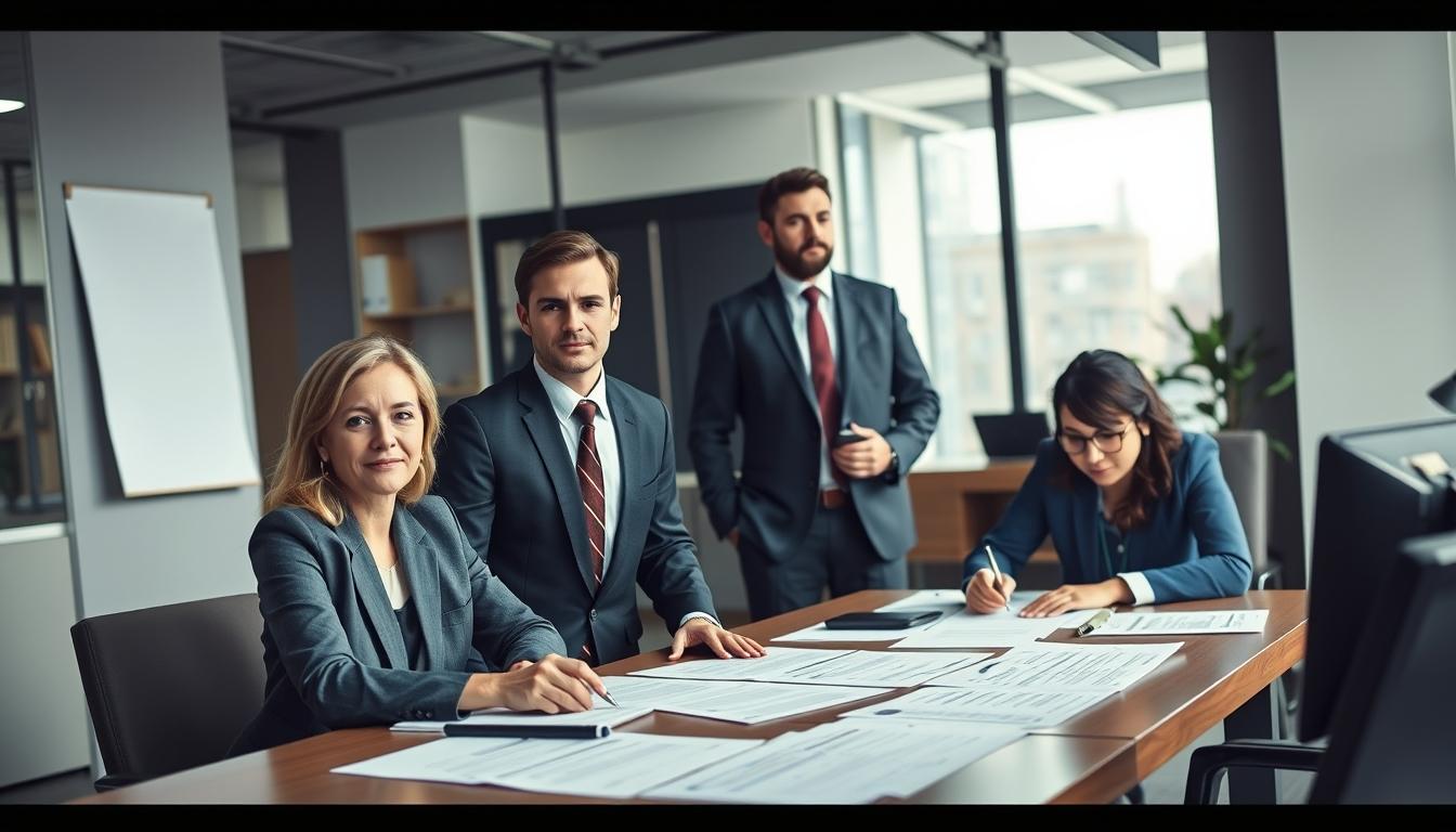 Family examining legal papers together